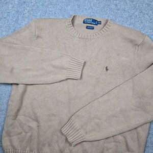 Polo Ralph Lauren Sweater Mens XXL Tan Cotton Knit Crewneck Pony Logo Preppy